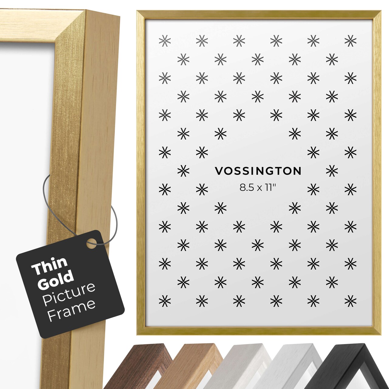 Vossington Thin Picture Frame - Well-Made Poster Frame in Black, White, Gold, Silver, Wood, 4x6, 5x7, 8x10, 8x12, 8.5x11, 9x12, 11x14, 11x17, 12x12, 12x16, 12x18, 13x19, 16x16, 16x20, 16x24, 18x24, 20x20, 20x30, 22x28, 24x24, 24x30, 24x36, and 30x40